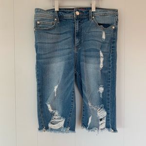 GUESS long Jean shorts with distressing